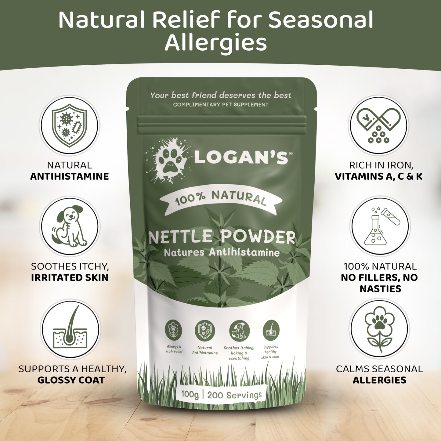 Logan's Nettle Powder – Nature's Antihistamine for Dogs & Cats