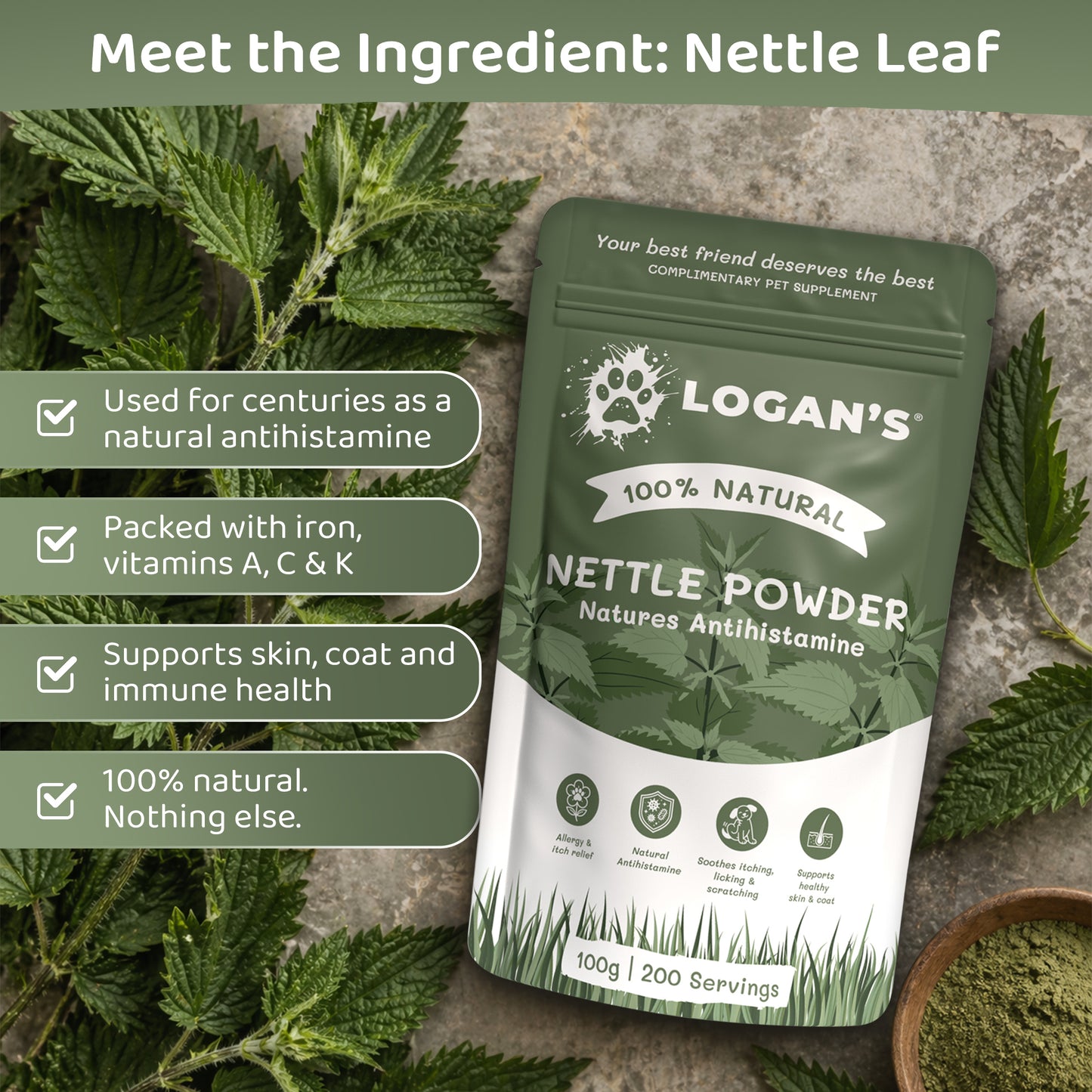 Logan's Nettle Powder – Nature's Antihistamine for Dogs & Cats